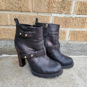 Tory Burch Landers Black Leather Ankle Moto Boots 7